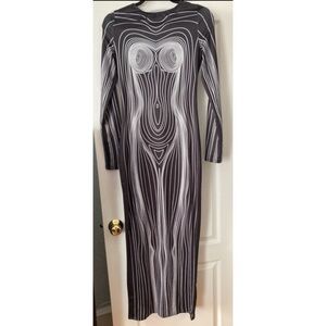 🔴 4/$12 SHEIN Monochrome Body Illusion Long Sleeve Dress Size Large Bodycon